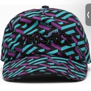 VERSACE Men's La Greca Monogram Baseball Hat Purple Plum Black Teal Ret. $575 OS